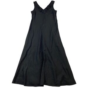 Lennie LNY Black Ruffle V-Neck Sleeveless A-Line Maxi Dress Linen Coastal